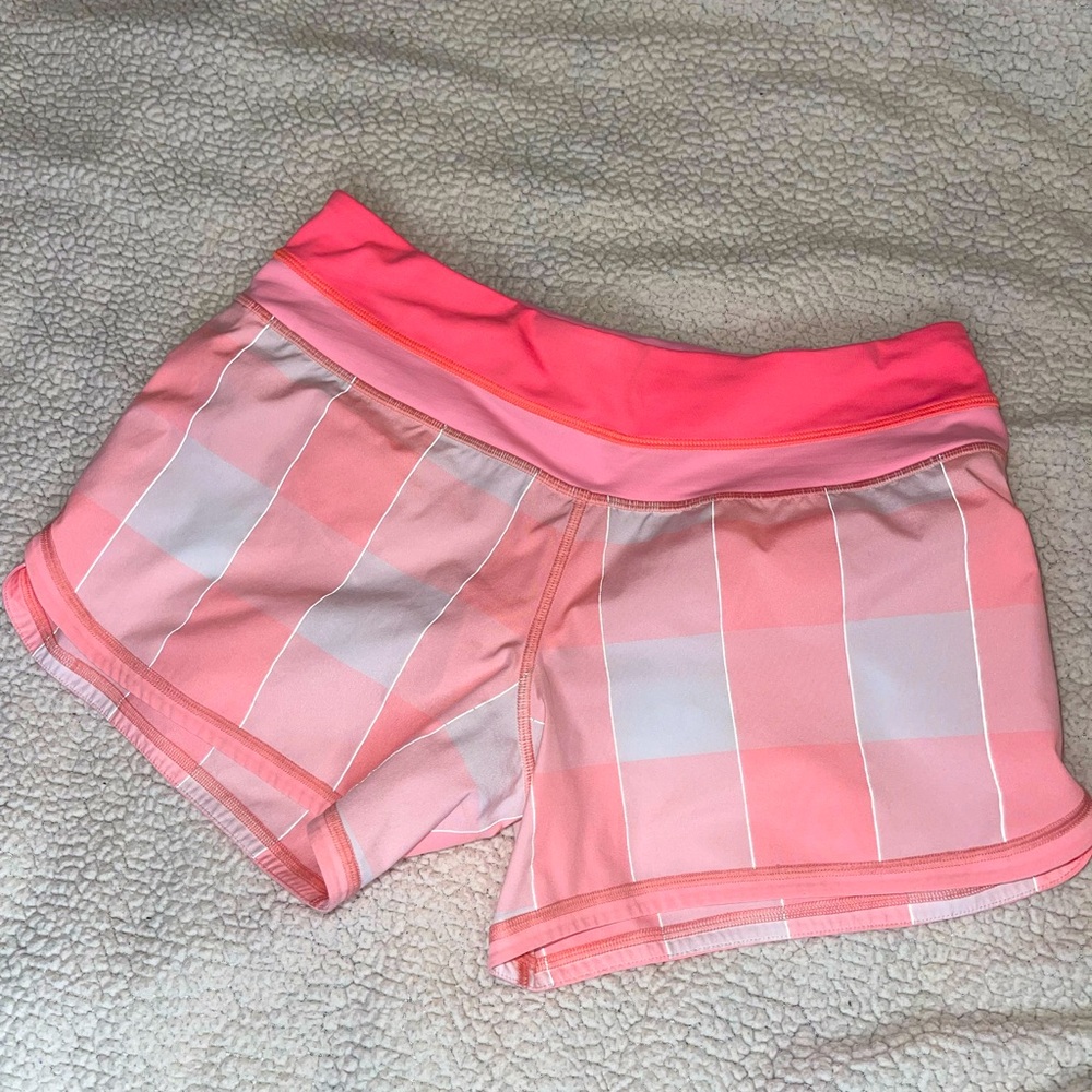 Lululemon Womens Pink Reflective Gros Gingham Groovy Run Shorts Size 6